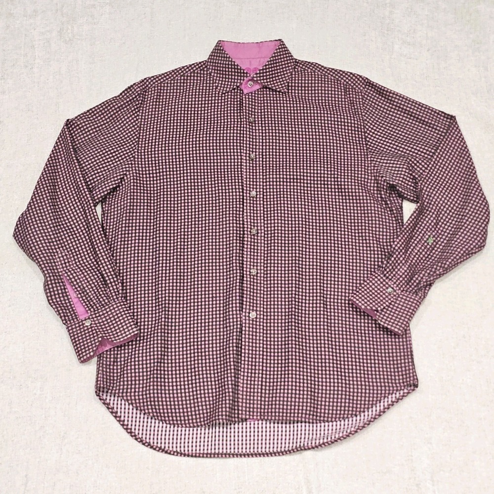 Robert Graham Shirt Men Large Pink Classic Check Spread Flip Cuff Dress Casual